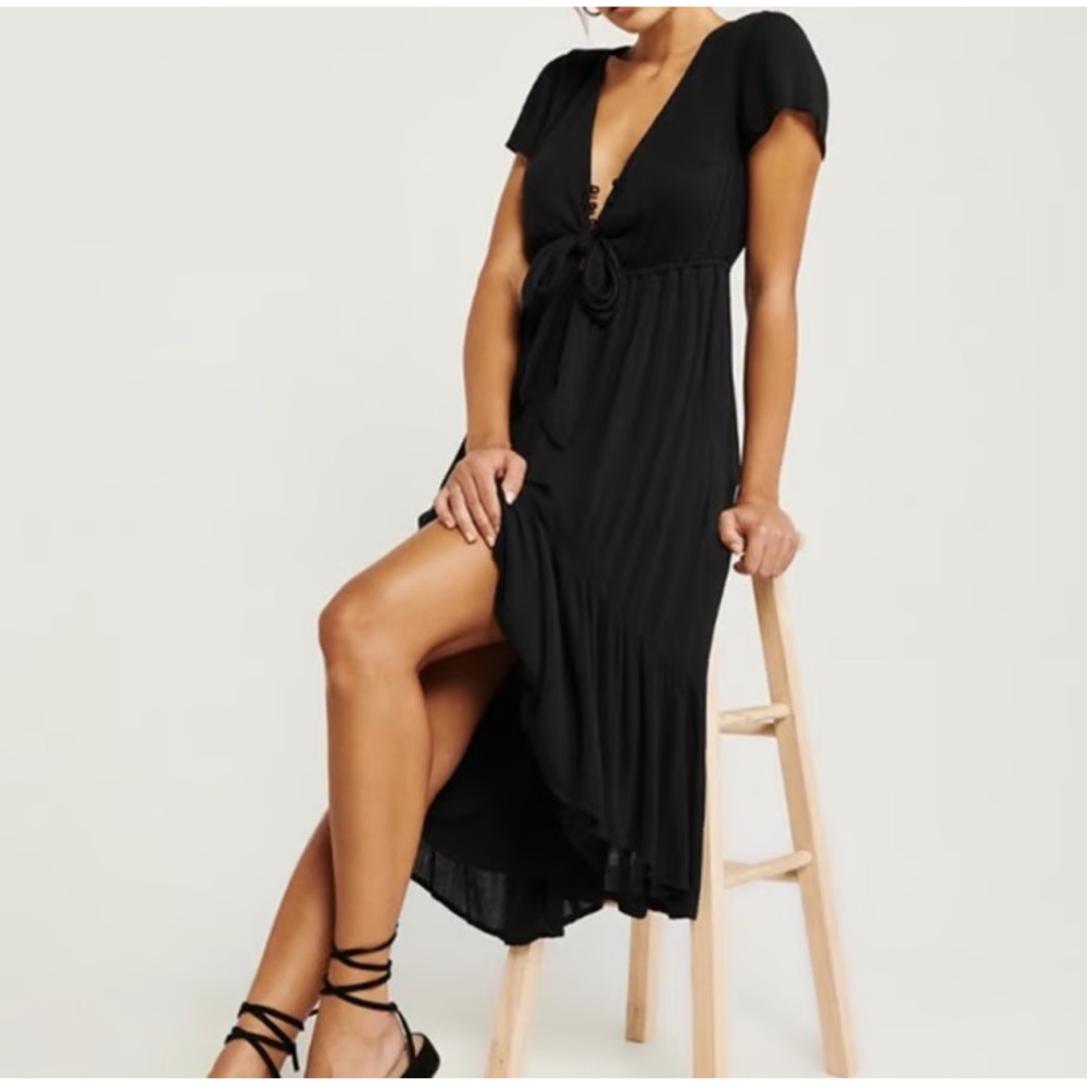 Abercrombie & Fitch Black Ruffle cut out midi dress women size XS